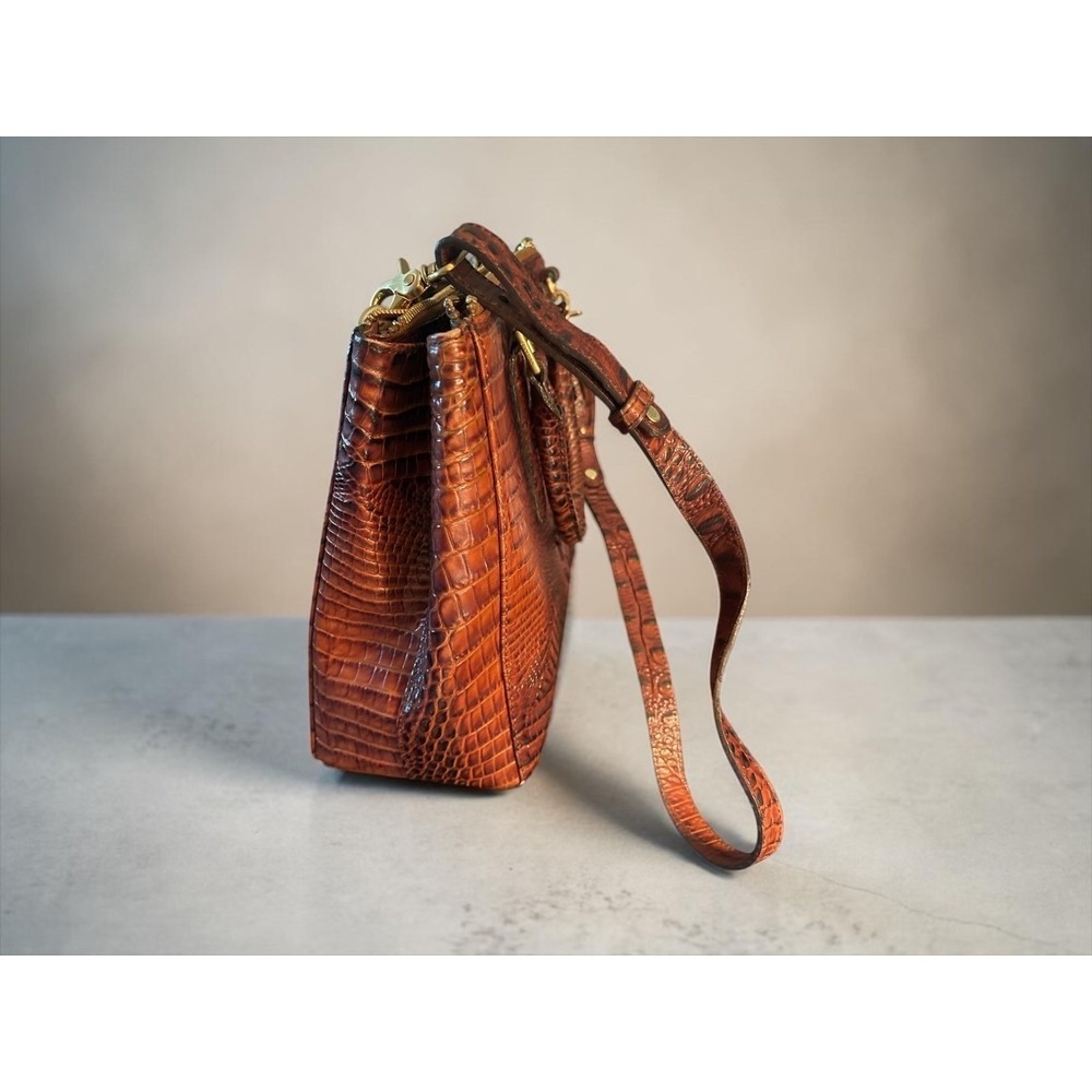 Brahmin Brown Croc-Embossed Leather Satchel with Gold Hardware - Picture 3 of 13